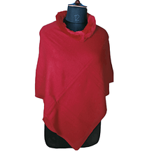 Plain Pashmina Panchu With Fur | Red Colour